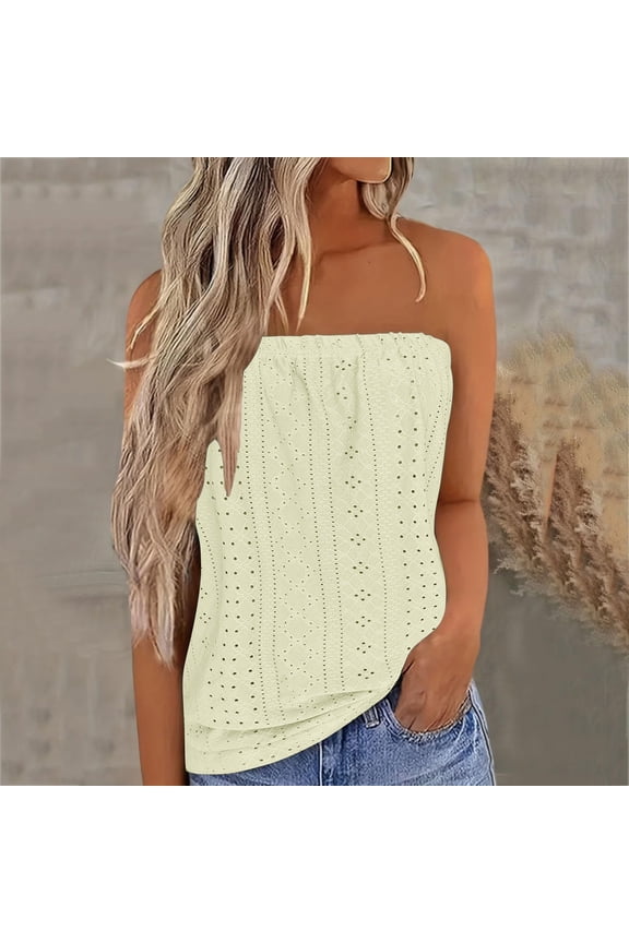 Beige Womens Shirts Breathable Sleeveless Summer Tops Stretch Tube Top Off Shoulder Top Casual Beach Strapless Top Backless Going Out Tops for Women