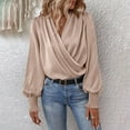 thumbnail image 1 of Beige Womens Shirts Women's Elegant Women's V Neck with Great Sleeves Temperament Worker Women's Solid Color Shirt Going Out Tops for Women, 1 of 5