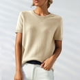 thumbnail image 1 of Beige Womens Shirts Women's Round Neck Short Sleeved Loose T Shirt with A Knit Bottom Short Top Going Out Tops for Women, 1 of 6