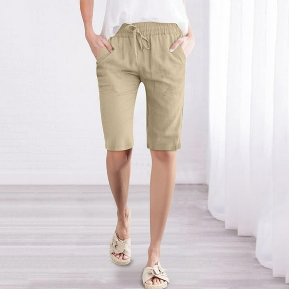 Beige Womens Sweatpants Linen Pants for Women 2025 Cotton Casual Summer High Waist Lightweight Wide Leg Cropped Trousers Casual Pants Women