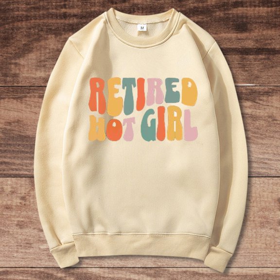 Beige Womens Sweatshirts Retired Hot Girl Funny Sweatshirt Womens Oversized Hoodies Striped Plus Size Sweatshirts Long Sleeve Sweaters Going Out Tops for Women
