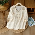 thumbnail image 1 of Beige Womens Tops 3/4 Sleeve Linen Shirts for Women 2025 Cotton Summer Boho Tops Casual Trendy Vacation Blouse Shirts for Women, 1 of 3