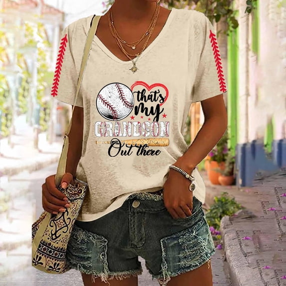 Womens Tops Women's Baseball Season Solid Color Sports Top V Neck Loose Short Sleeved Shirts for Women