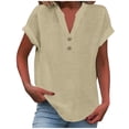 thumbnail image 1 of Beige Womens Tops Women's Fashion Casual V Neck Button Down Short Sleeve Top T Shirts for Women, 1 of 5