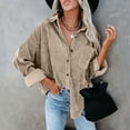 thumbnail image 1 of Beige Womens Tops Womens Corduroy Button Down Shirt Oversized Blouses Tops Long Sleeve Casual Warm Jacket with Pockets Going Out Tops for Women, 1 of 6