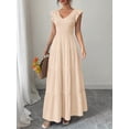 thumbnail image 1 of Beige Womens V-Neck Flowy Maxi Dress With Ruffled Cap Sleeves And Tiered Skirt, 1 of 5
