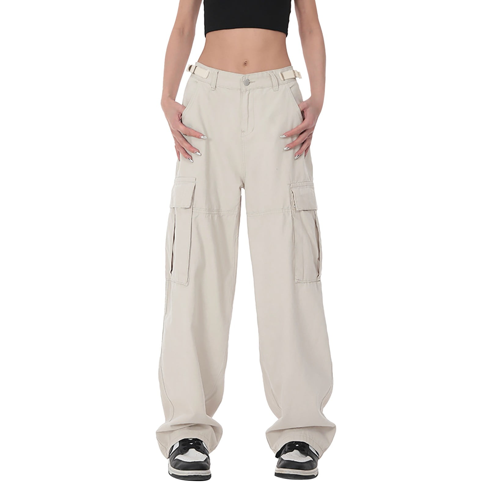 Women Beige Contrast Paperback Waist Pants