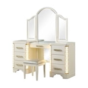 Beige Wood Bedroom Vanity | Dressing and Storage | Contemporary Luxury with Corner Lights