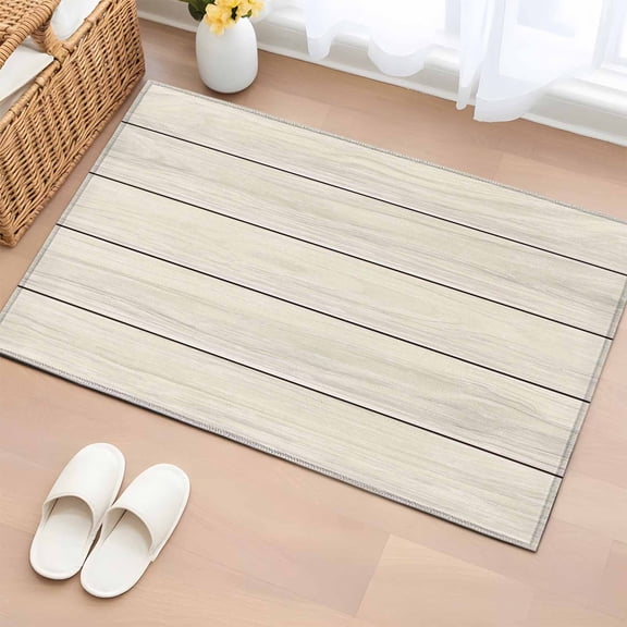 Beige Wood Grain 2'x3' Washable Rug, Rustic Retro Wooden Plank Farmhouse Non-Slip Soft Doormat Area Rugs for Entrance Bathroom Bedsides, Front Doormat Carpet for Kitchen Bedroom, Entryway Floor Mat