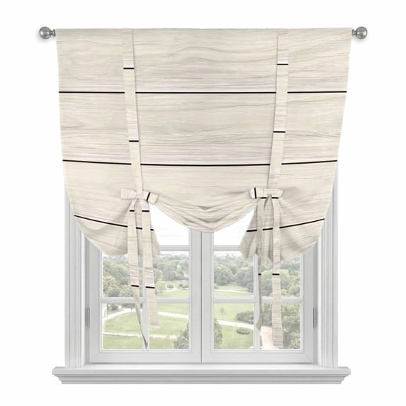 Beige Wood Grain Balloon Curtains for Living Room/French Door, Rustic Retro Wooden Plank Farmhouse Tie Up Curtains 63 Inch Length Energy Saving Kitchen Curtains Shades for Windows 42"x63"