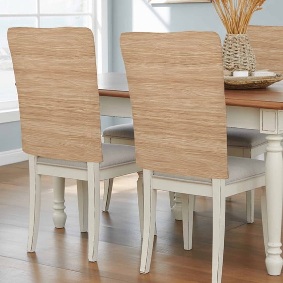 Beige Wood Grain Dining Chair Back Cover Only, Farmhouse Tree Wooden Texture Countryside Set of 4 Chair Back Covers, Removable Washable for Dining Room, Banquet & Holiday Decoration