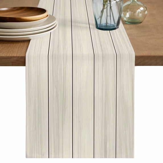 Beige Wood Grain Table Runner, Rustic Retro Wooden Plank Farmhouse Washable Cotton Linen Table Runners 72 Inches Long, Dresser Scarf Runner for Dining Tables/TV Stands/Coffee/Cabinets 18''x72''