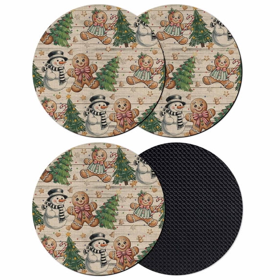 Beige Woode Christmas Coasters Set of 4, Absorbent Coasters for Drinks, Xmas Tree Gingerbread Snowman Winter Coaster for Desk Coffee Table Protection, Home Decor House Warming Gifts 4"