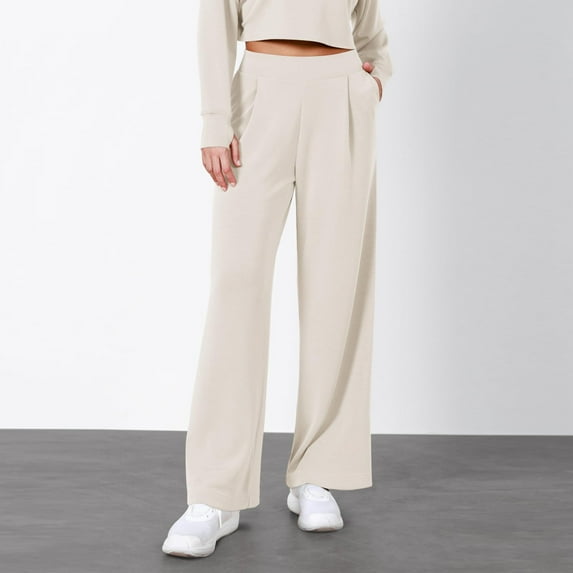 Beige Work Pants For Women Office, Spandex Trousers Women, Flowy Pants For Women, Womens Dress Pants Wide Leg Work Business Casual Trousers Flowy High Elastic Waisted Pants With Pockets
