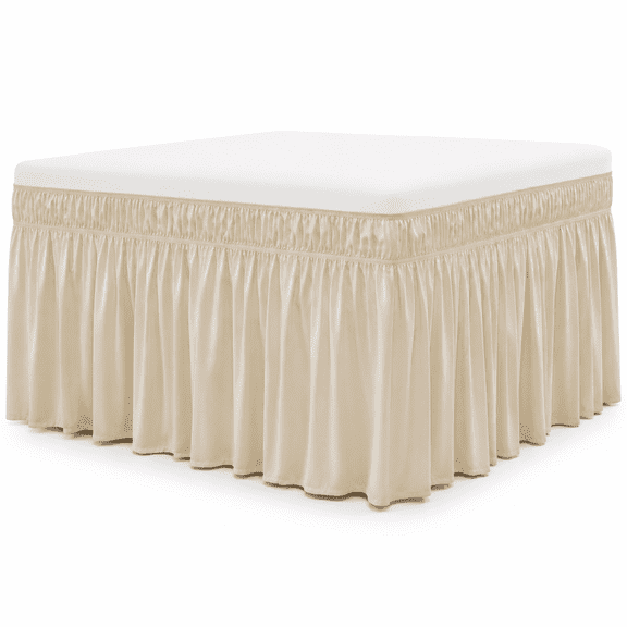 Beige Wrap Around Elastic Bed Skirt, 18" Drop, Fits Queen, King & California King Beds