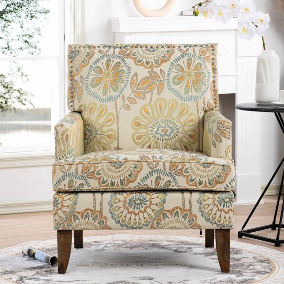 Beige + Yellow Fabric Chair / Easy to Clean, Comfortable Seating in Living