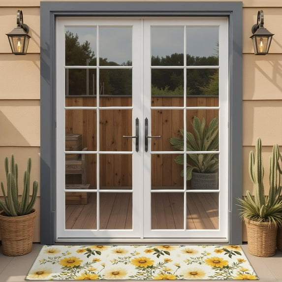 Beige Yellow Flower Pattern Door Rugs,Washable Non Slip Door Mats Indoor,Decorative Door Mats,Entry Mat Indoor for Entrance,Bedroom,Kitchen,Bathroom,16"x47"