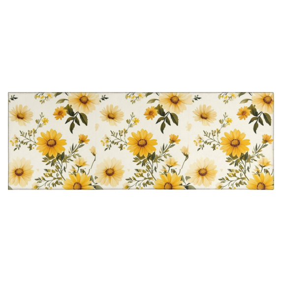 Beige Yellow Flower Pattern Kitchen Rug Mat,Kitchen Runner Rugs Non Skid Washable,Decorative Kitchen Floor Mats for Kitchen,Sink,Laundry,17"X47"