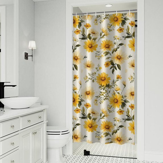 Beige Yellow Flower Pattern Shower Curtain 36"x72" ,Bathroom Decorative Shower Curtains Set with 12 Hooks,Modern Waterproof Washable Shower Curtain