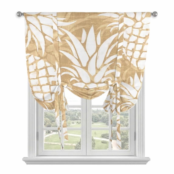 Beige Yellow Pineapple Tie Up Curtains for Small Windows,Adjustable Rod Pocket Valance 45 Inch Short, Tropical Summer Botanical Fruits Window Treatment Balloon Roman Blind Shade, 34" x 45"