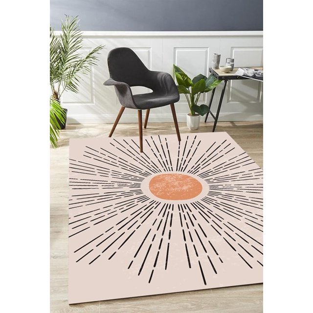 Beige Yellow Sun Pattern Area Rug, Minimalist Modern Rugs, Indoor