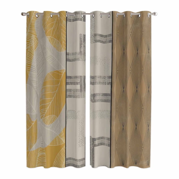 Beige Yellow Textured Kitchen Curtains 96 Inch Length, Vintage Art Farmhouse Striped Grommet Top Bedroom Living Room Curtains, Light Filtering Cafe Curtain Drapes 2 Panels Set 104''x96''