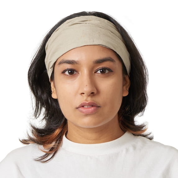 Beige Yoga Bandana Scarf Headband - Womens Head Cover, Elastic, Boho Accessory
