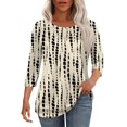 thumbnail image 1 of Beige Young Adult Tops Womens 3/4 Length Sleeve Tops Casual Summer Pleated Front T Shirts Round Neck Business Work Tunic Blouses Going Out Tops for Women, 1 of 6