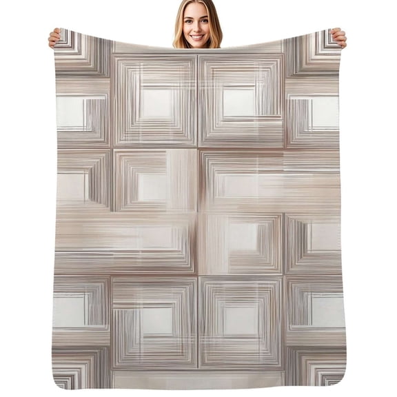 Beige abstract geometric pattern Soft Blanket Travel Bedding Throws Flannel Bedspread Sofa Bed Cover