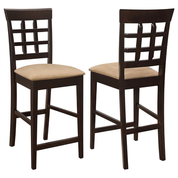 Beige & Cappuccino Upholstered Counter Height Stools Set of 2 - Solid Asian Hardwood, Mocha Fabric Seat, 41.25" H - Perfect for Kitchen Islands, Home Bars & Casual Dining