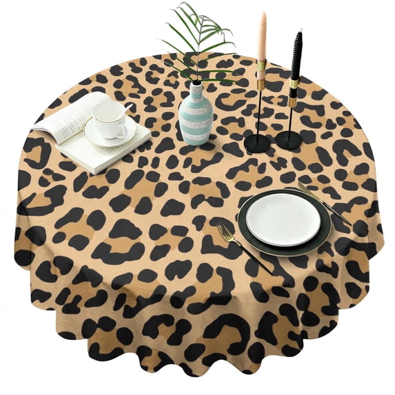 Beige and Black Of Leopard Print Round Tablecloth 60"x60",Wrinkle Wipeable Table Cloth for Kitchen Dining Room Picnic Patio Party