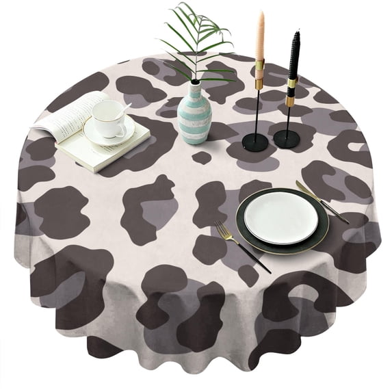 Beige and Black Of Leopard Print Round Tablecloth 60"x60",Wrinkle Wipeable Table Cloth for Kitchen Dining Room Picnic Patio Party