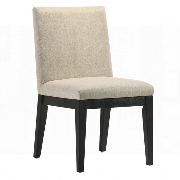 Beige and Black Padded Side Chairs (Set of 2) - Solid Wood Frame with Padded Seats for Daily Use