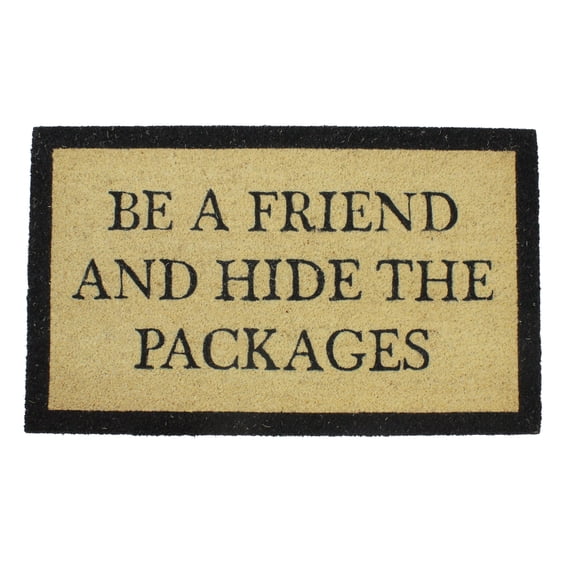 Beige and Black Rectangular "Hide The Packages" Outdoor Mat 30 x 18