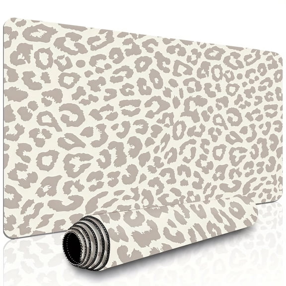 Beige and Brown Leopard Print Computer Keyboard and Mouse Pad - Heavy-Duty Surface for Office, Home, and Gaming Setups