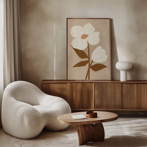Beige and Brown Minimalist Flower Wall Print Decor Style