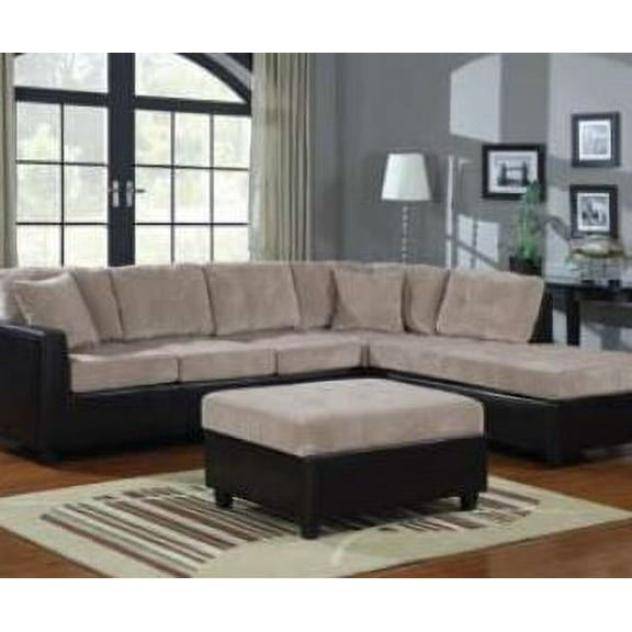 Beige and Brown Reversible Chaise 2 Tone L-Shaped Corduroy large Sectional Sofa
