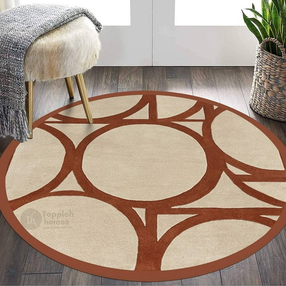 Teppich Homes Geometric Luxury Under Your Feet Wool Tufted Brown Geometric Area Rugs, 17' x 17', Handmade
