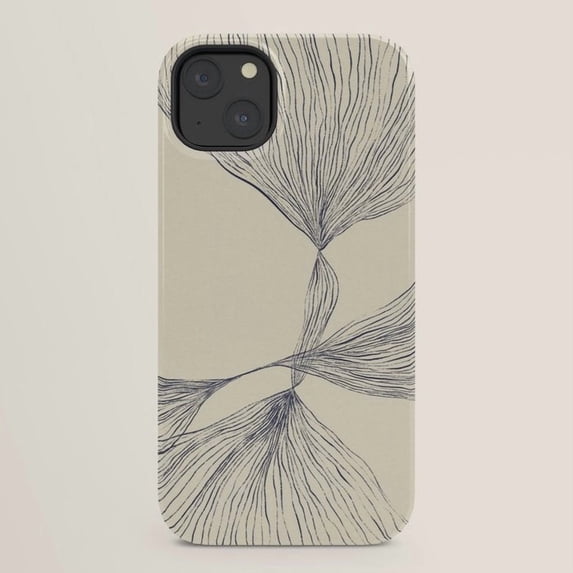 Beige and Charcoal Ginkgo Leaf Line Art Tough Case for Apple iPhone ...