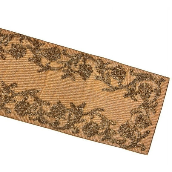 Beige and Gold Table Runner, Hand Beaded Table Runner, Designer Table Topper 13X36 Inch