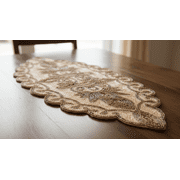 Beige and Gold Table Runner, Handmade Beads Table Runner, Designer Table Topper 13X36 Inches