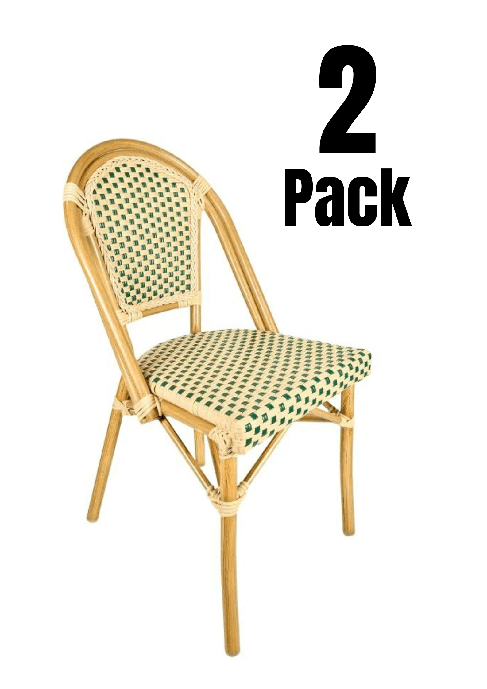 Beige and Green Rattan Armless Bistro Chair with Aluminum Legs