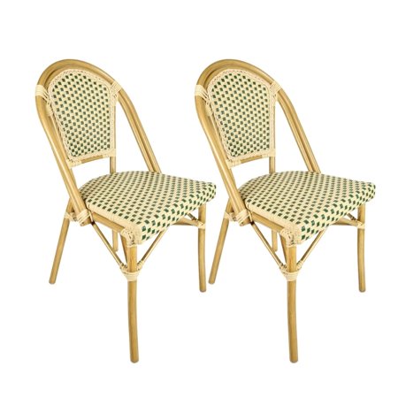 Bistro Chair PE Rattan Beige on Green Armless (2-Pack)