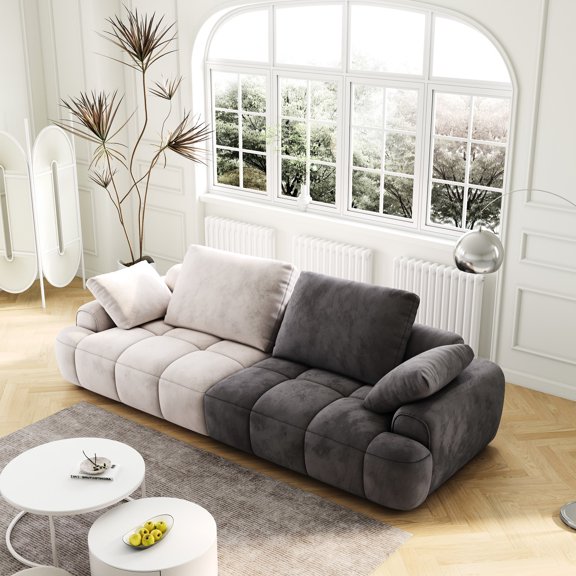 Beige and Grey 3-Seat Modern Sofa with Easy Assembly / Relax in Living Room