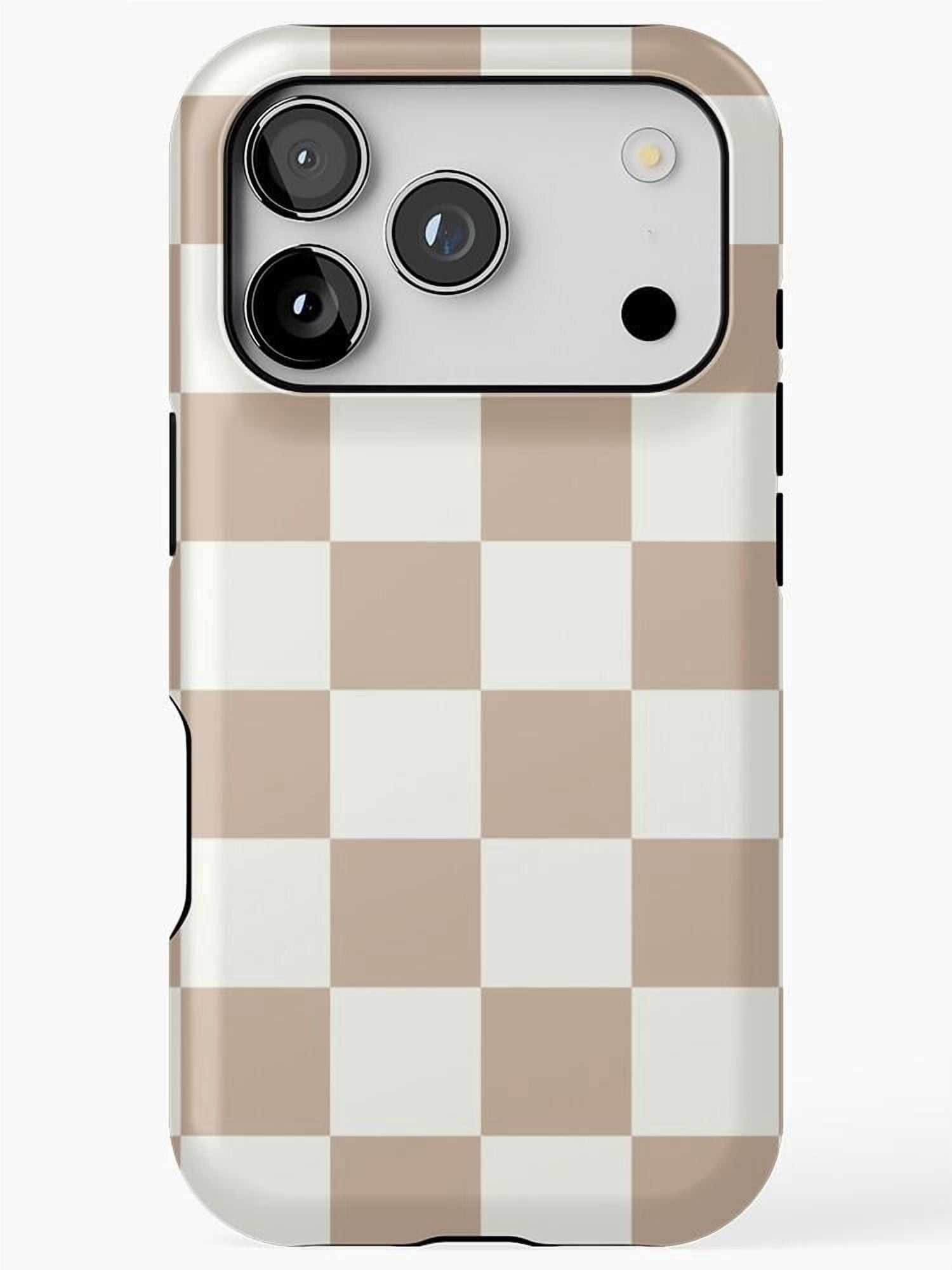 Beige and Ivory Checkerboard Tough Case for Apple iPhone, Dual-Layer ...