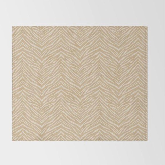 Beige and Ivory Zebra Stripe Fleece Blanket, Polyester Fleece Fabric, 280 GSM, Neutral Animal Pattern for Couch or Bed
