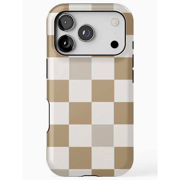 Beige and Off-White Checkerboard Tough Case for Apple iPhone Series, Polycarbonate Shell with TPU Liner