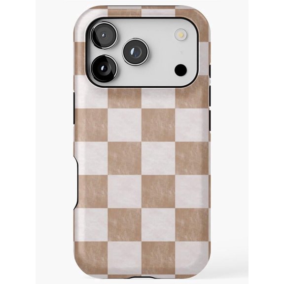 Beige and Off-White Checkerboard Tough Case for Apple iPhone Series, Polycarbonate and TPU