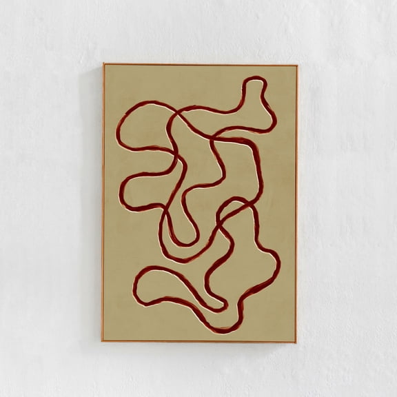 Beige and Red Neutral Tone Abstract Lines Scandinavian Living Room Decor, Unframed Canvas Size 24x36