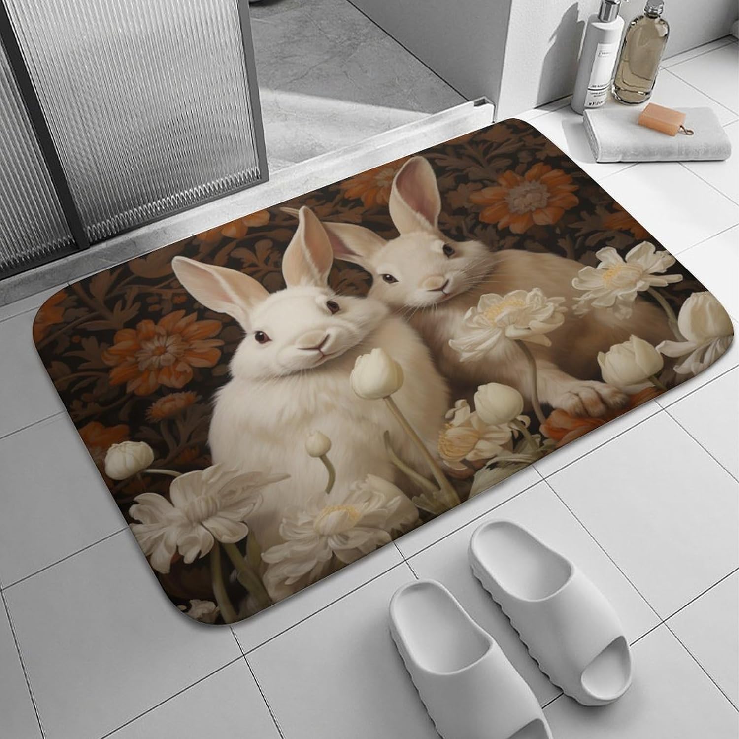 Beige and White Rabbits Easter Outdoor Doormat LowProfile Water